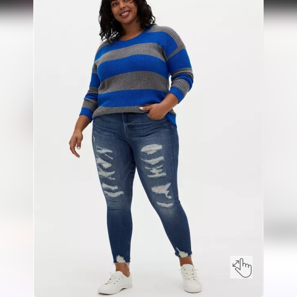 Torrid 2 Blue Gray Stripe Drop Shoulder Sweater Pointelle NEW 2706-Q